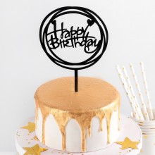 Топпер  "Happy Birthday", круг цвет черный